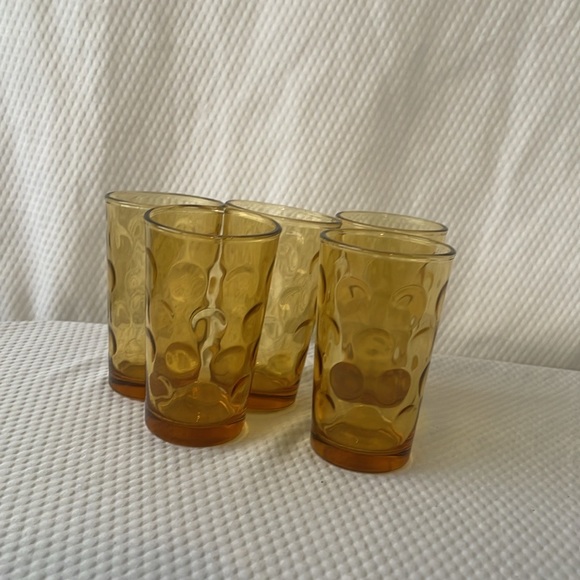 Vintage Hazel Atlas Amber El Dorado Thumbprint Assorted Glasses. Set of seven. - Picture 9 of 9